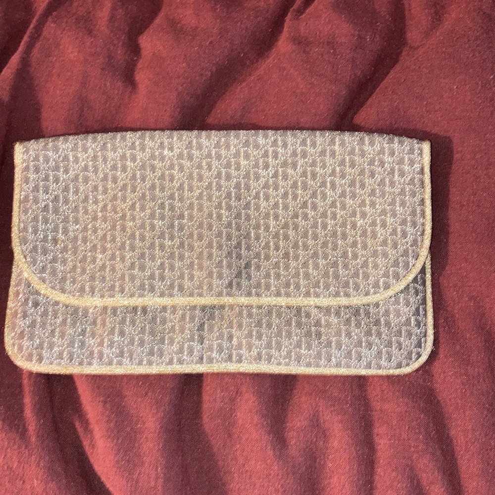 COPY - Vintage Dior gold metallic trotter print clutch wallet on chain